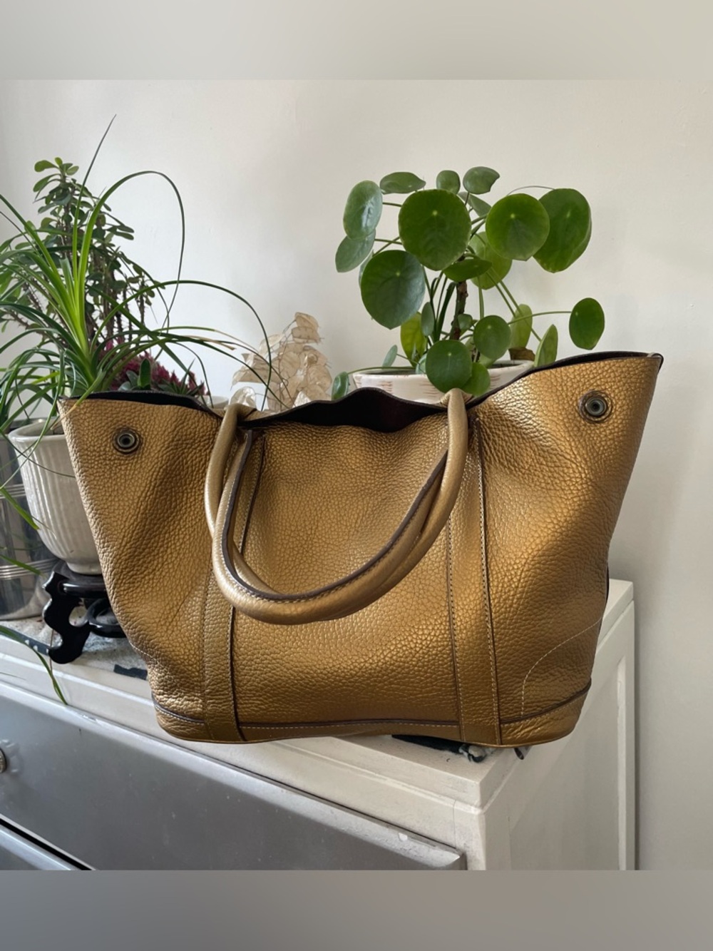 JCrew Borge Garveri Metallic Gold Pebbled Leather Tote/Shopper.